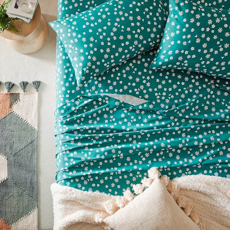 Perfect Green Floral Cotton Percale Sheet Set