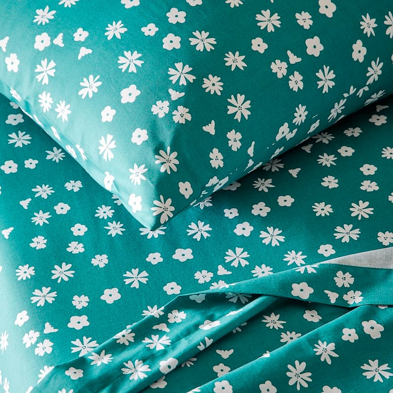 Perfect Green Floral Cotton Percale Sheet Set