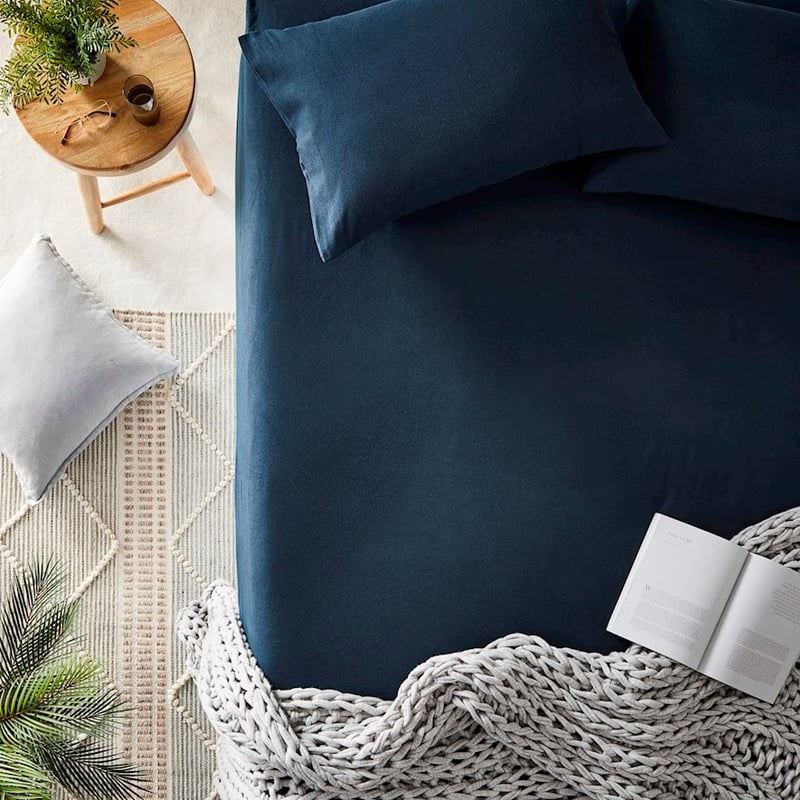 Flannelette Navy Sheet Set + Pillowcases