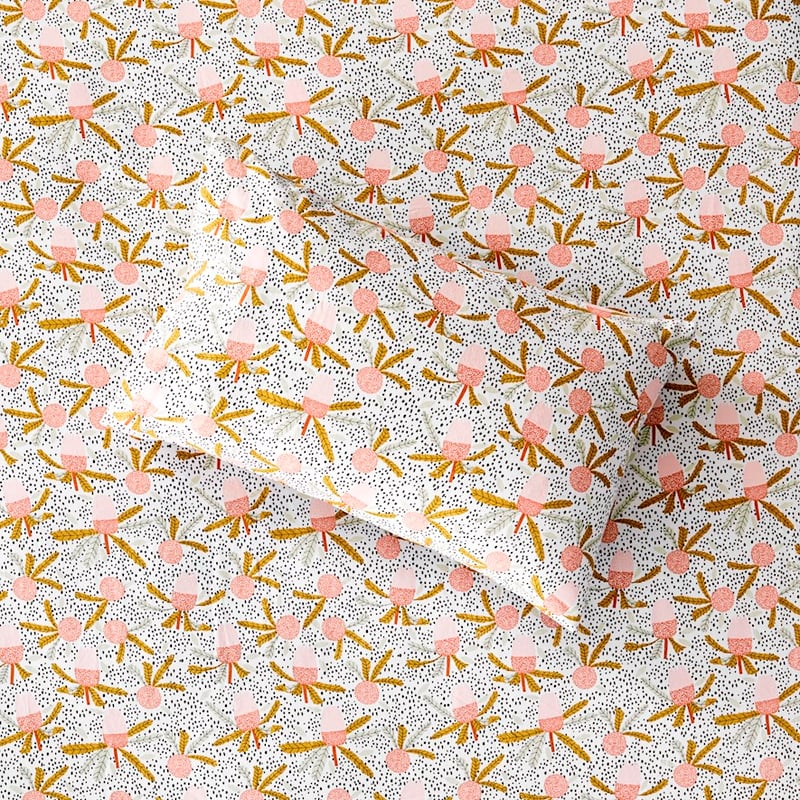 Printed White Banksia Flannelette Sheet Set + Pillowcases
