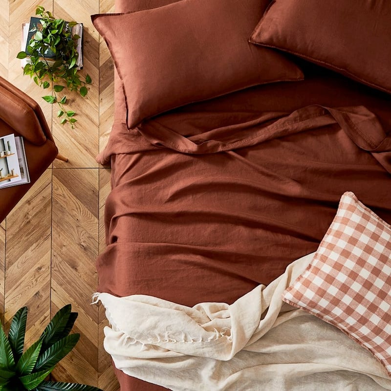 Vintage Washed Linen Pecan Brown Sheet Separates + Pillowcases