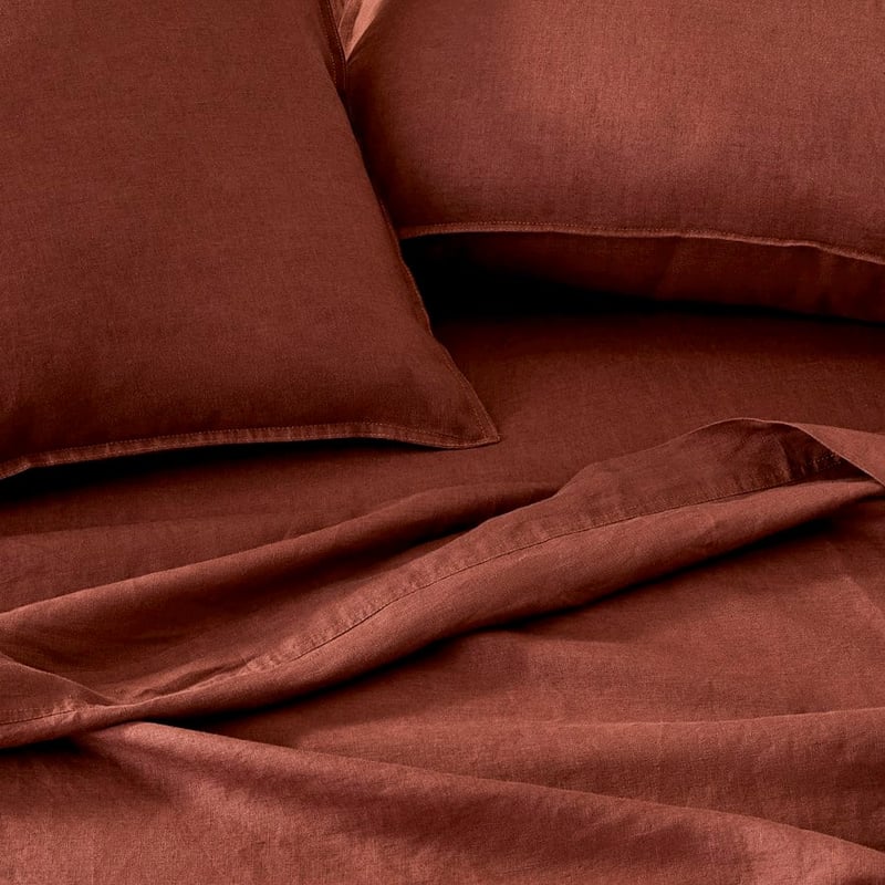Vintage Washed Linen Pecan Brown Sheet Separates + Pillowcases