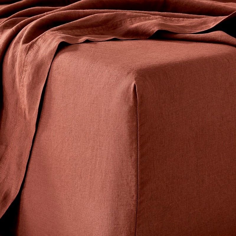 Vintage Washed Linen Pecan Brown Sheet Separates + Pillowcases