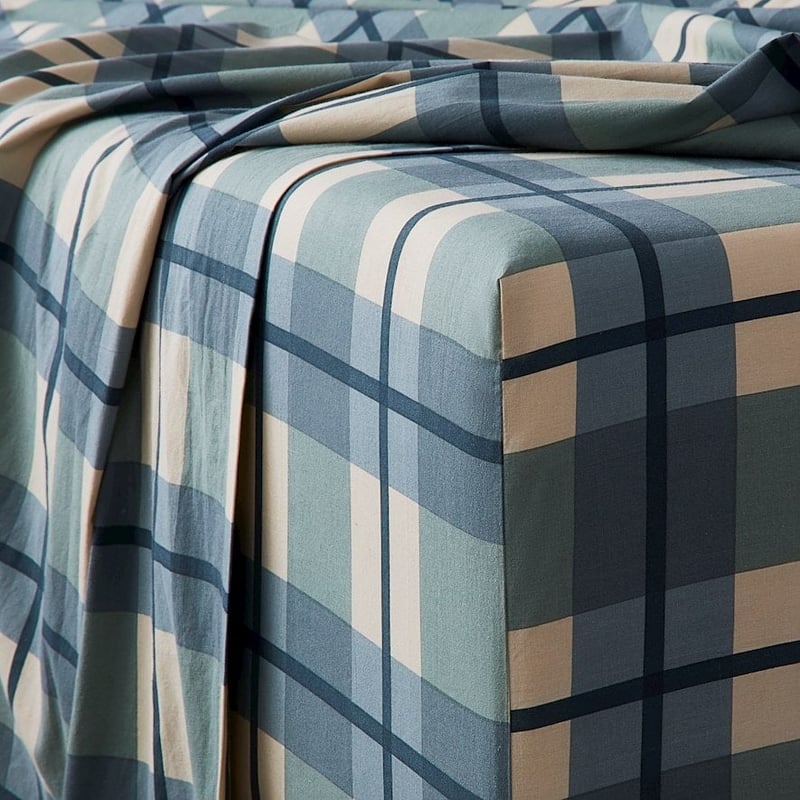 Stonewashed Printed Cotton Ocean Check Sheet Separates + Pillowcases