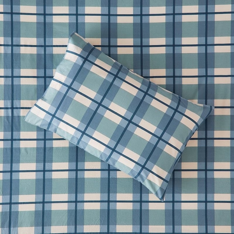 Stonewashed Printed Cotton Ocean Check Sheet Separates + Pillowcases