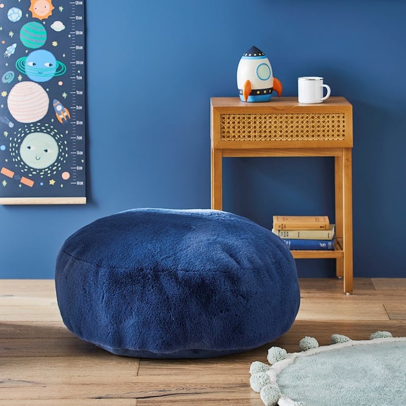 Faux Midnight Blue Rabbit Fur Floor Cushion