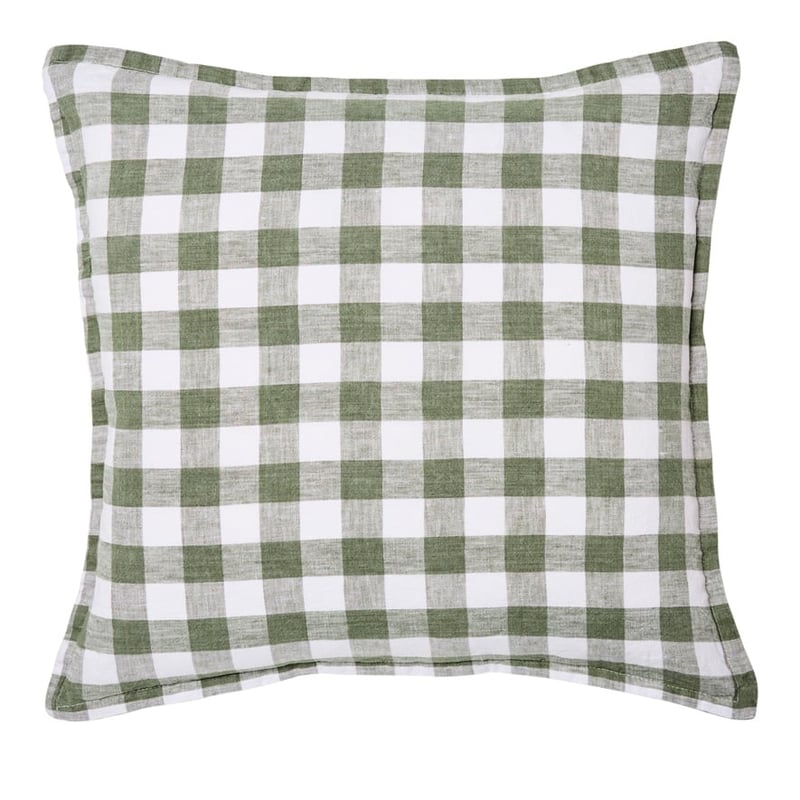 Belgian Forest & White Check Vintage Washed Linen Cushion