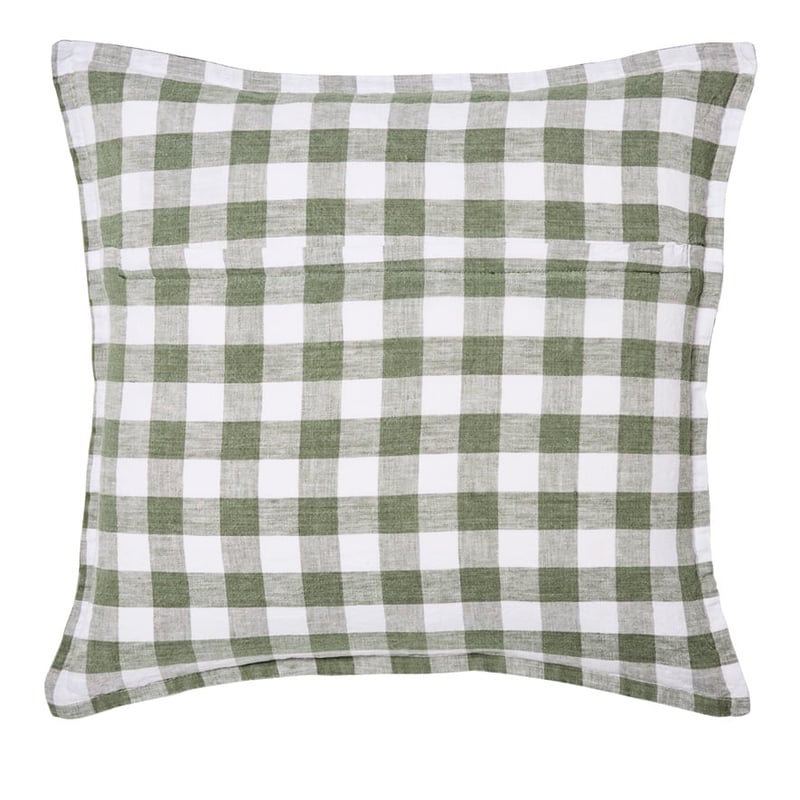 Belgian Forest & White Check Vintage Washed Linen Cushion