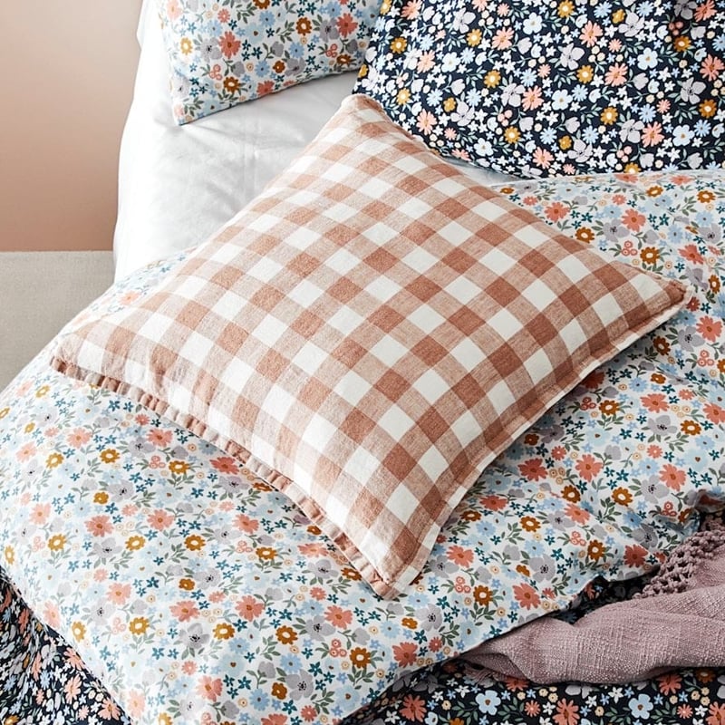 Belgian Desert Check Vintage Washed Linen Cushion