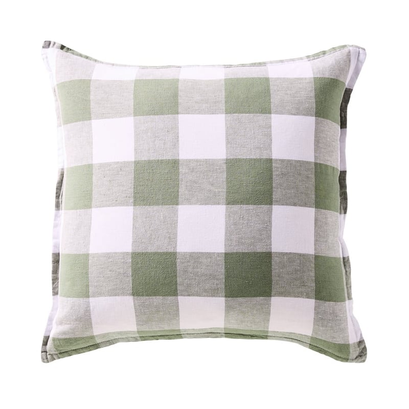 Belgian Forest & Linen Large Check Vintage Washed Linen Cushion