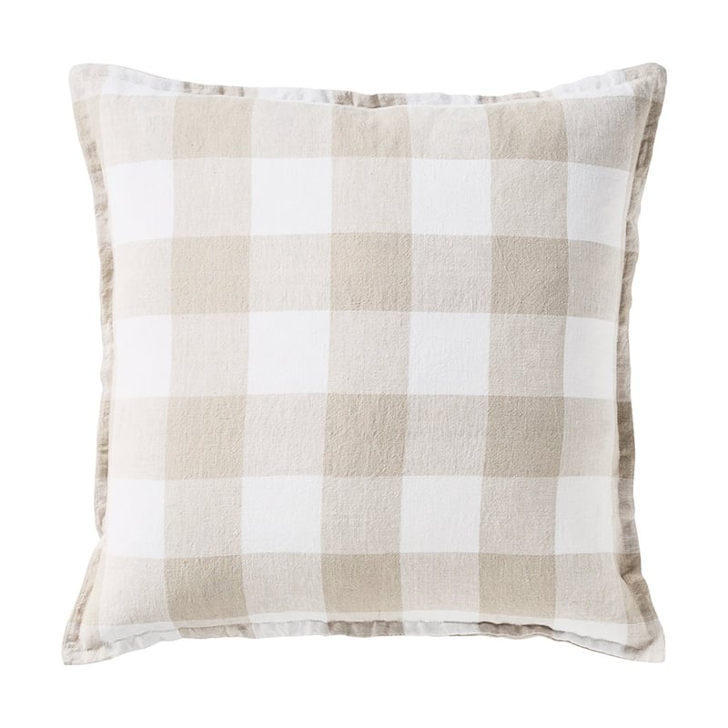 Belgian White & Linen Large Check Vintage Washed Linen Cushion