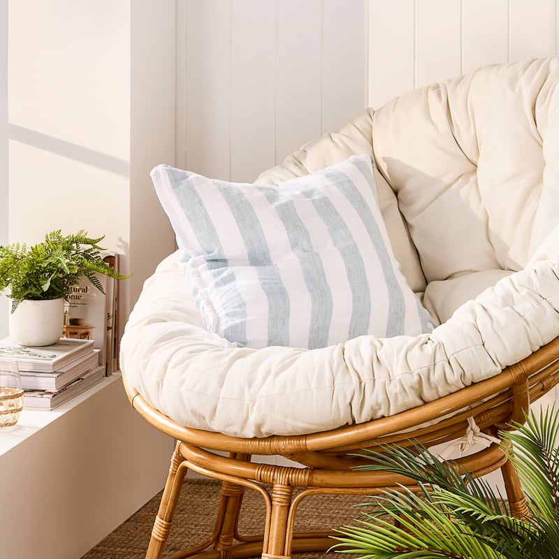 Belgian Seabreeze & White Stripe Vintage Washed Linen Cushion