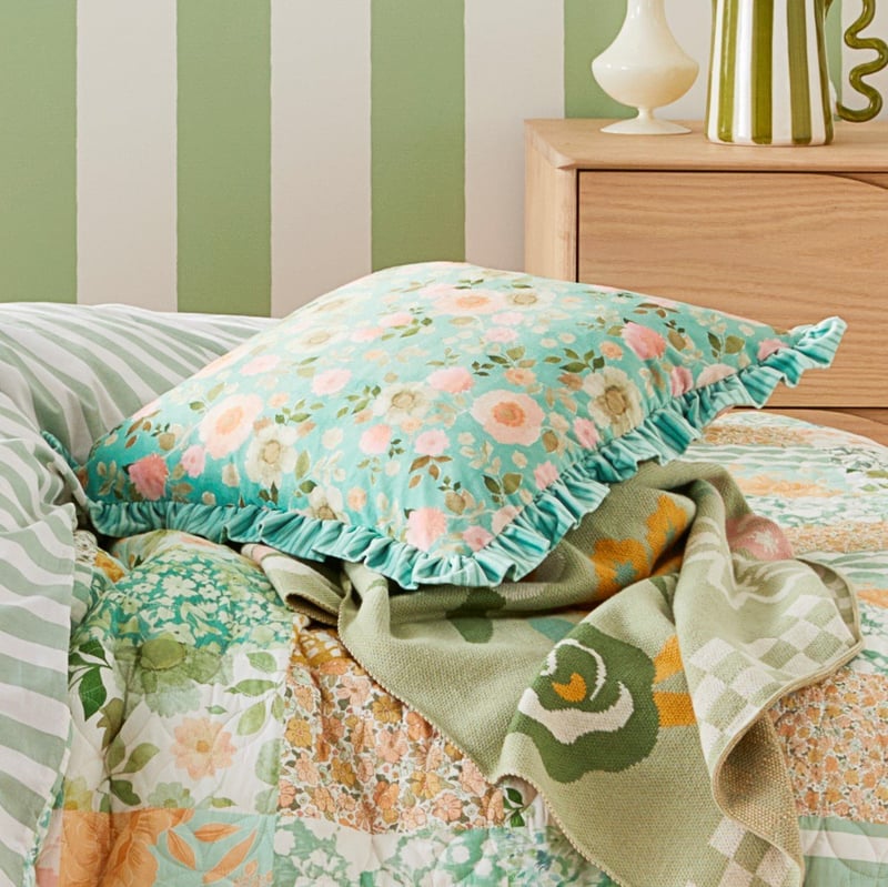 Harper Floral Green Ruffle Cushion