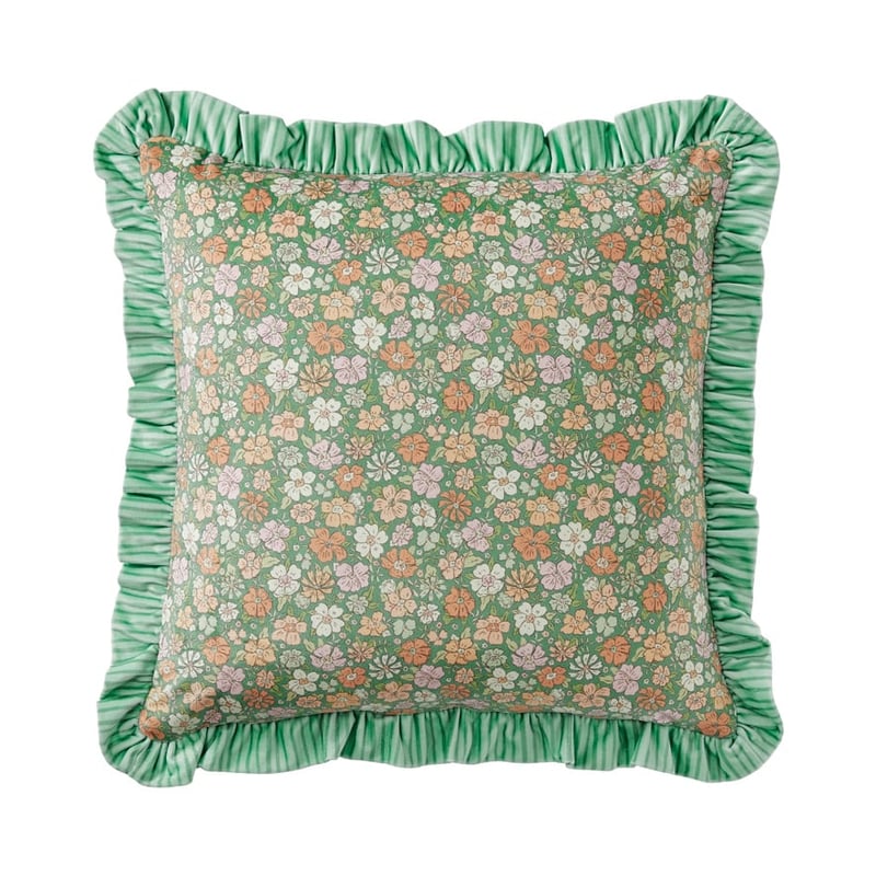 Harper Floral Green Ruffle Cushion