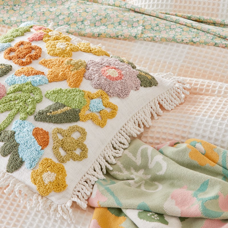 Charli Floral Natural Tufted Cushion