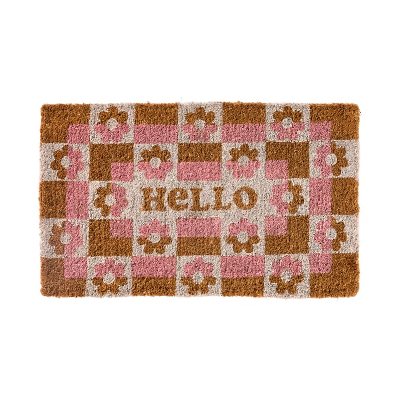 Coir Hello Retro Floral White & Pink Doormat