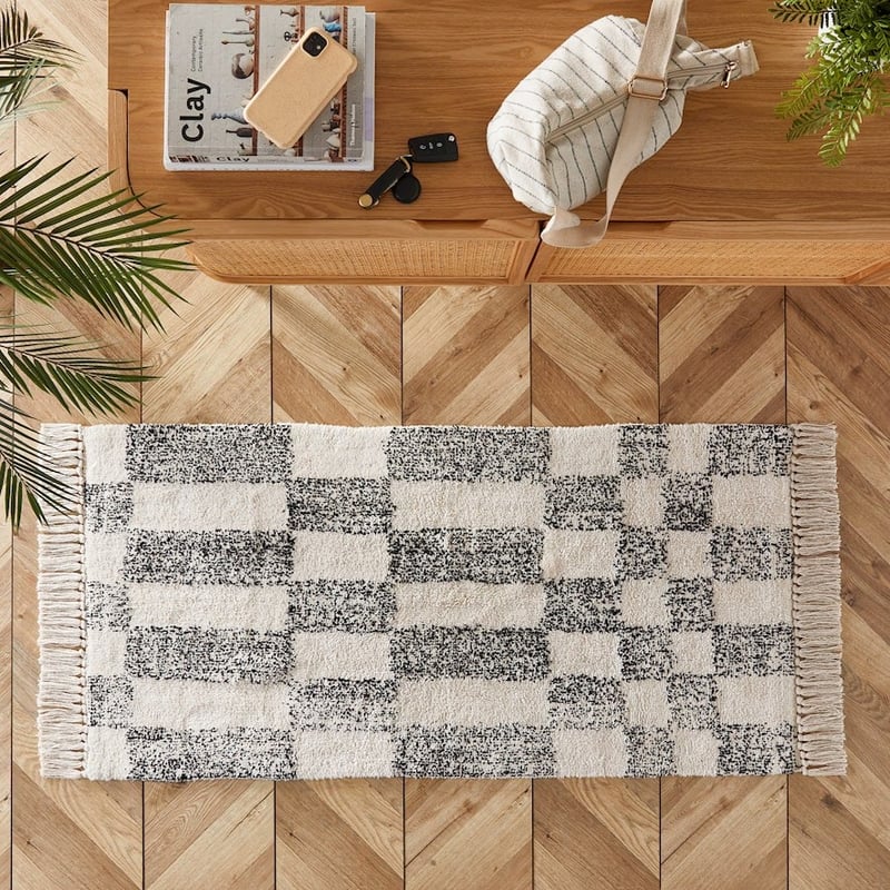 Flynn Black & Natural Check Rug Runner