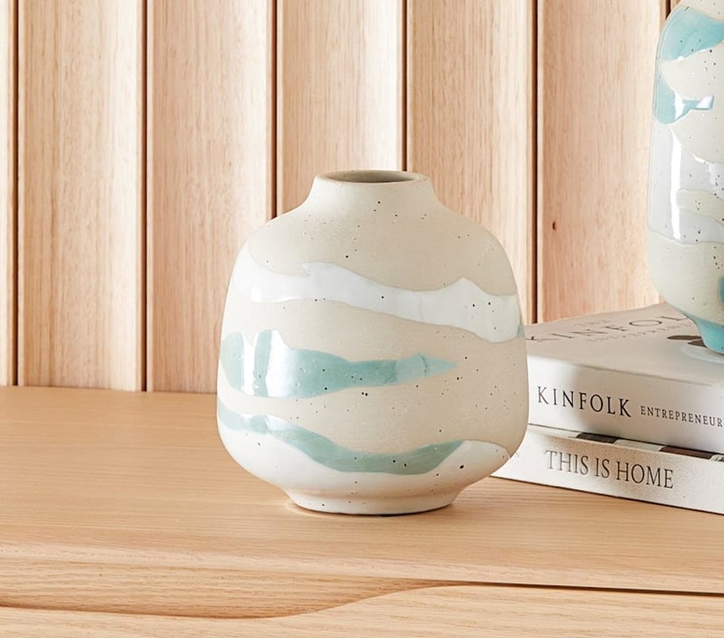 Takuya Teal & White Small Ripple Vase