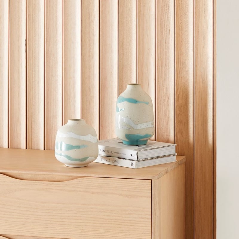 Takuya Teal & White Small Ripple Vase