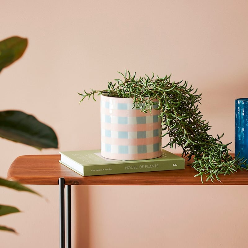 Lisbon Blue & Pink Check Pot
