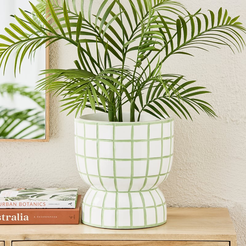 Green Check Chequer Footed Pot
