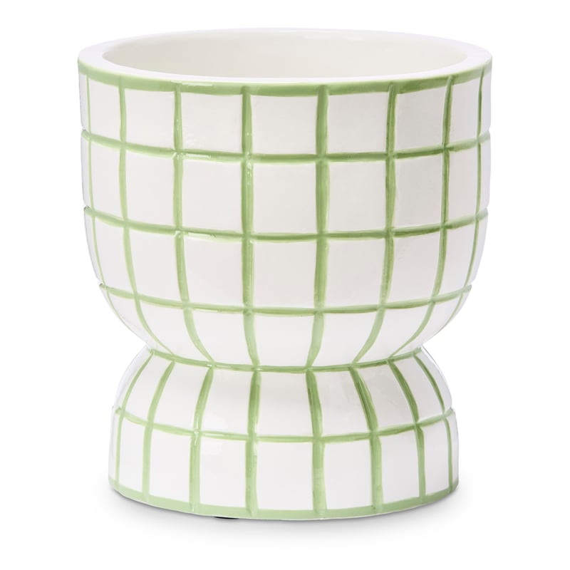Green Check Chequer Footed Pot