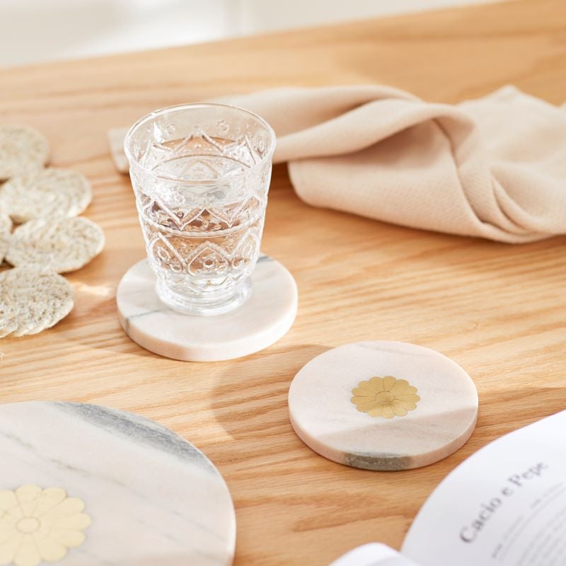 Daisy Marble Natural & Gold Coasters Pack of 4