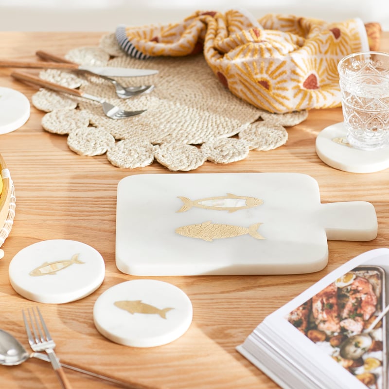 Swimming Fish White & Gold Marble Paddle Board