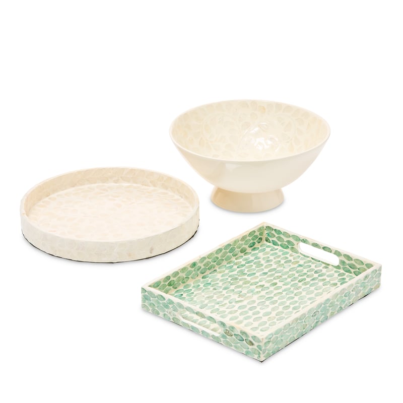 Sicily Capiz Green Leaves Rectangular Tray