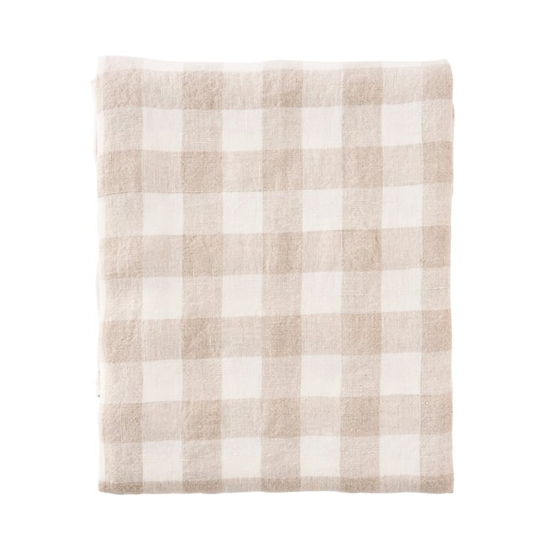 Belgian Natural Check Vintage Washed Linen Tablecloth