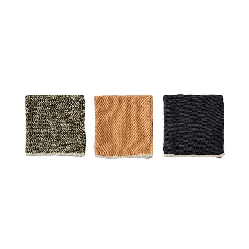 Leda Olive & Apricot & Black Stripe Bamboo Cotton Dish Cloth 3 Pack