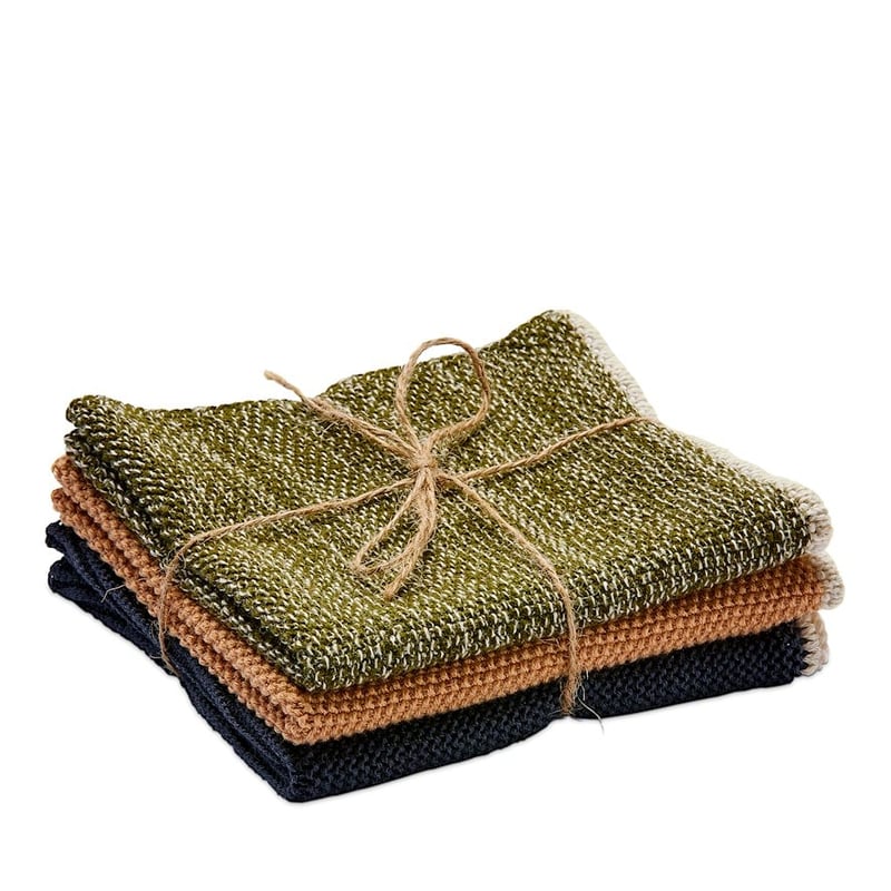 Leda Olive & Apricot & Black Stripe Bamboo Cotton Dish Cloth 3 Pack