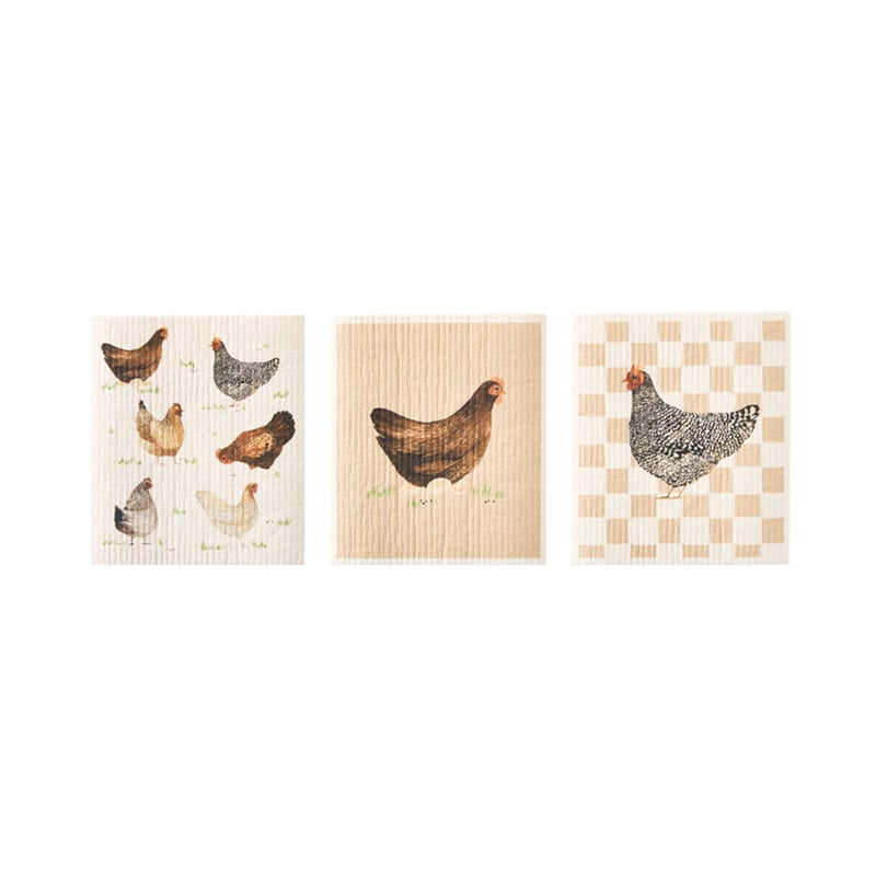 Printed Chooks Dishcloth Pack of 3