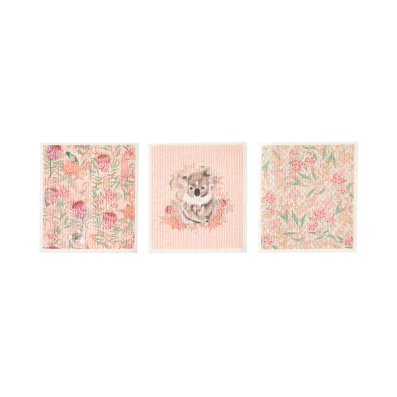 Printed Koala Floral Dishcloth Pack of 3