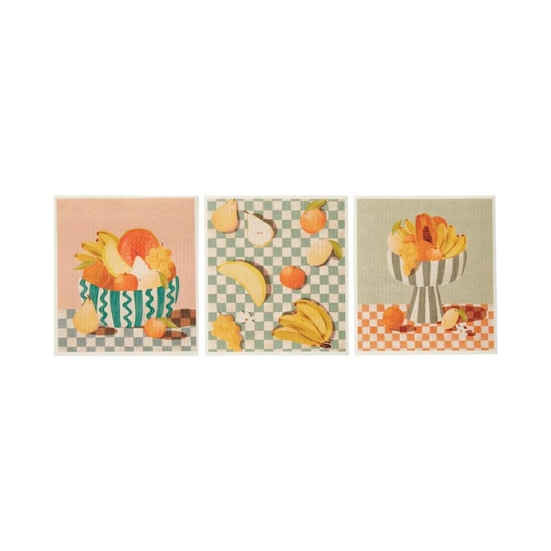Printed Summer Fruits Dishcloth  Pack of 3