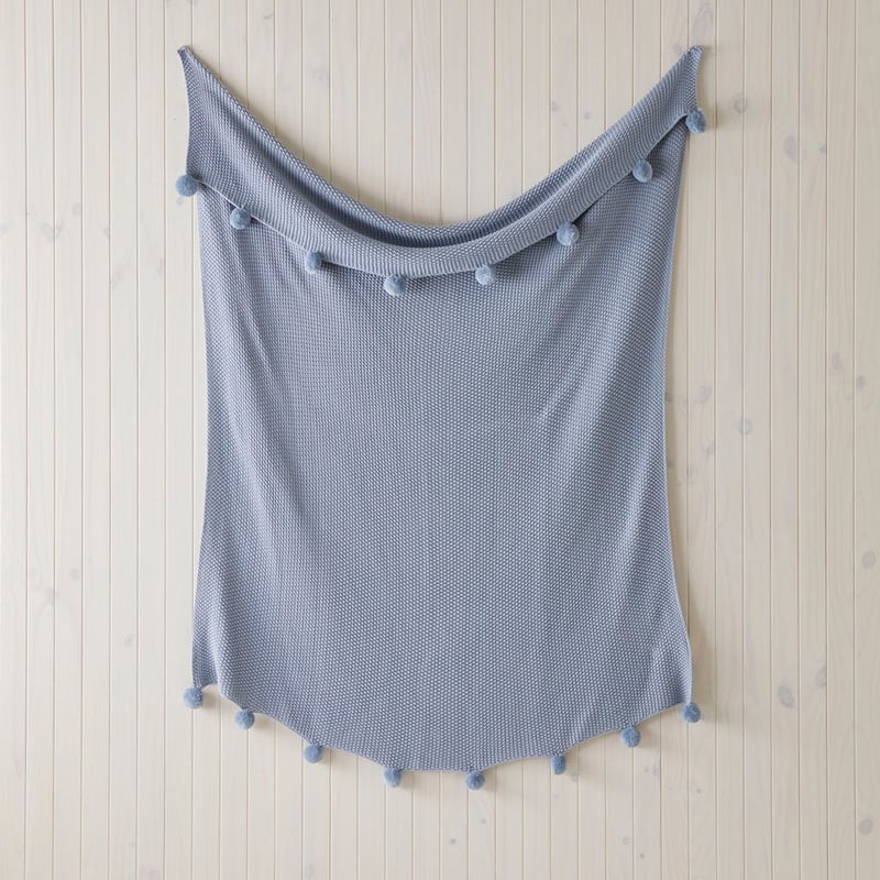 Pom Pom Light Denim Throw