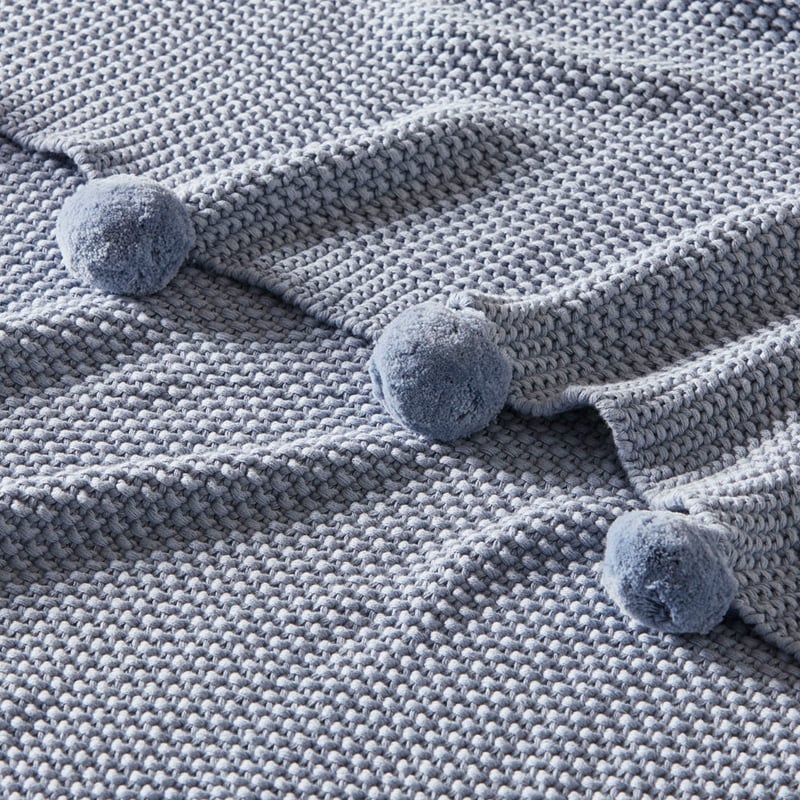 Pom Pom Light Denim Throw