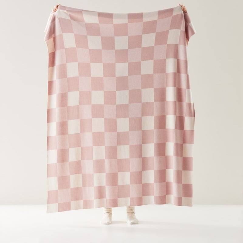 Baxter Blush & Natural Check Knitted Throw