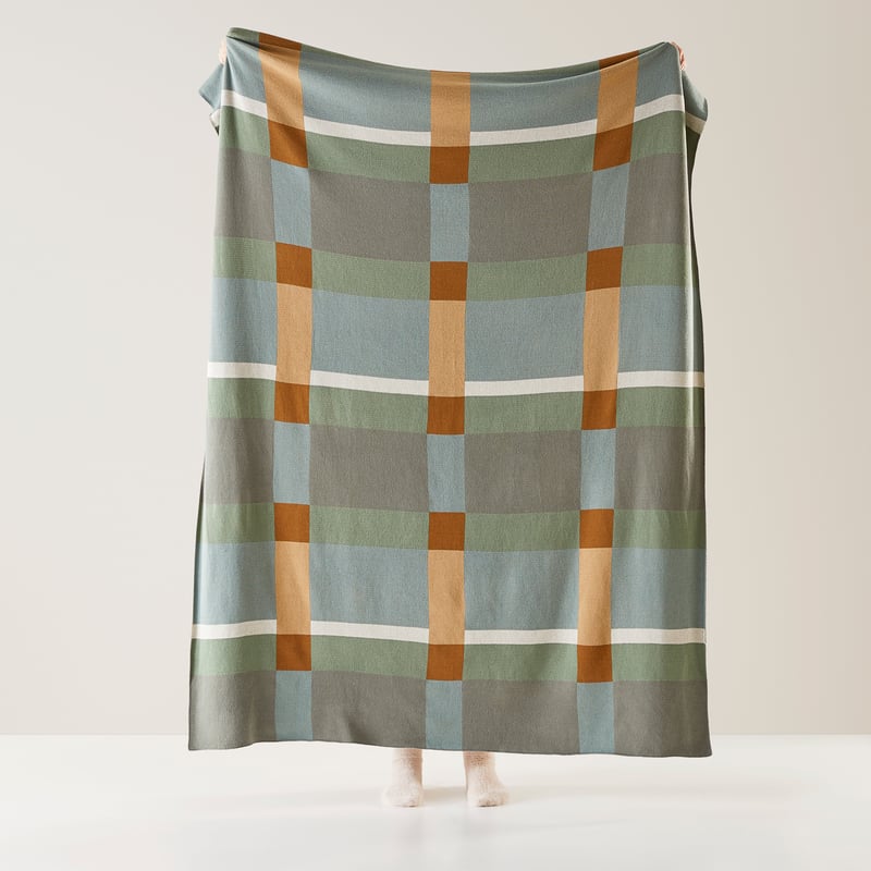 Retreat Green Check Knitted Throw