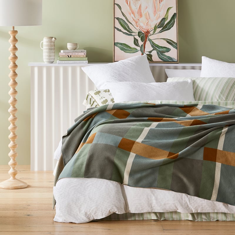 Retreat Green Check Knitted Throw