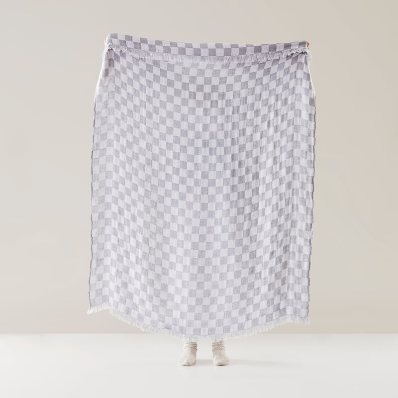 Elora Denim & White Check Linen Throw