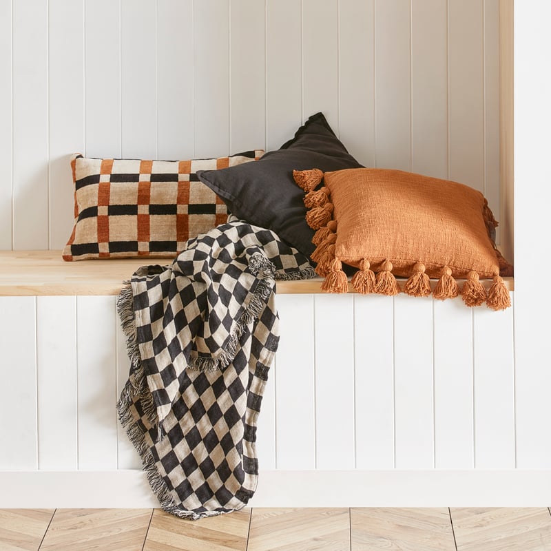 Elora Black & Natural Check Linen Throw
