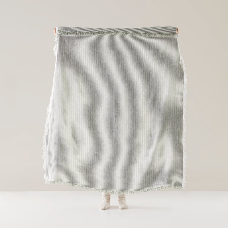 Kenai Forest & White Stripe Linen Throw