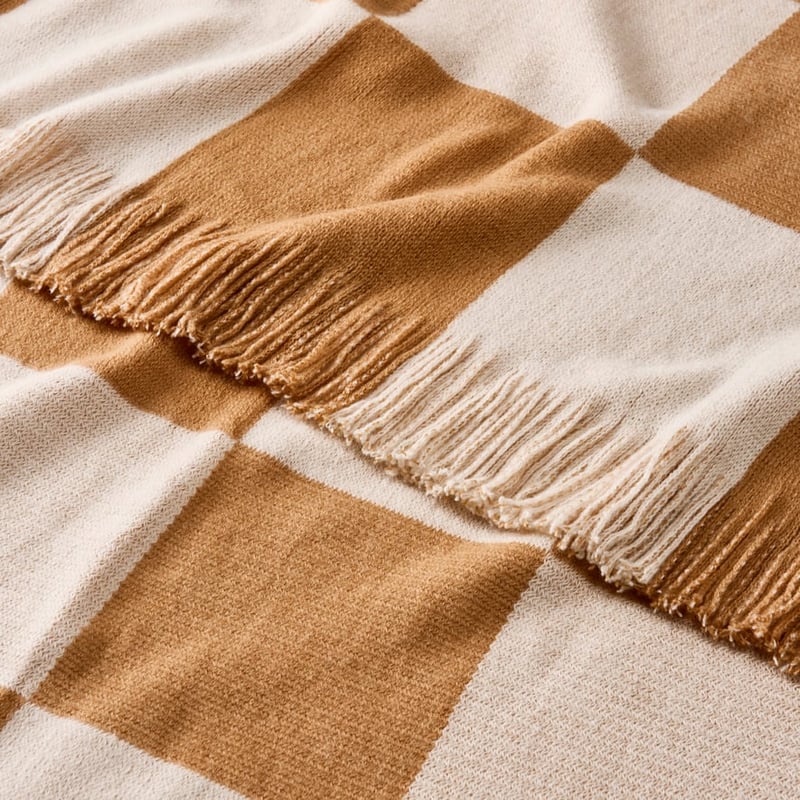Evie Tan & Natural Check Throw