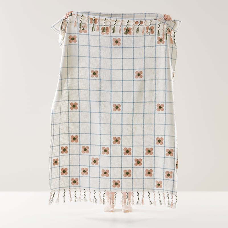 Daisy White & Pink Check Throw