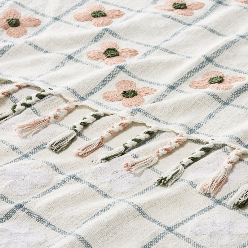 Daisy White & Pink Check Throw