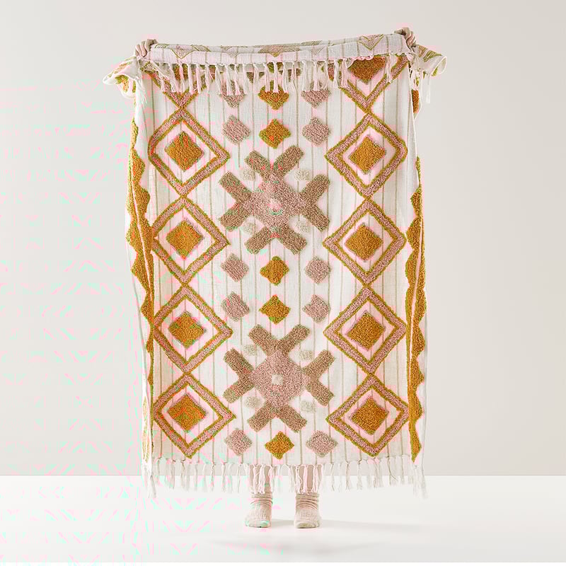 Caribbean Pink & Mustard Tufted Throw