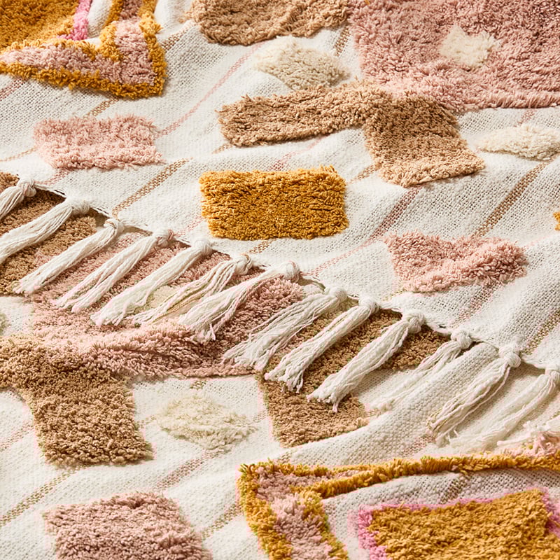 Caribbean Pink & Mustard Tufted Throw