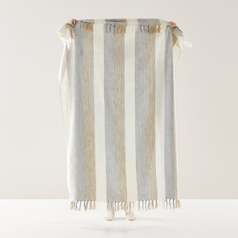 Cabo Natural & Blue Stripe Throw
