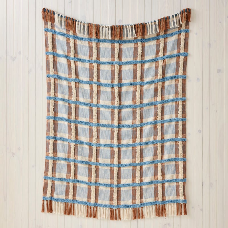 Ani Natural & Blue Check Throw